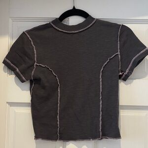 Urban Outfitters Charcoal Crop Top with Pale Pink Contrast Stitching